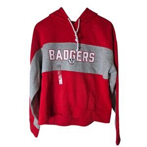 WISCONSIN BADGERS Cardinal Red Gray NEW Active Sporty Waist Length Hoodie SZ M